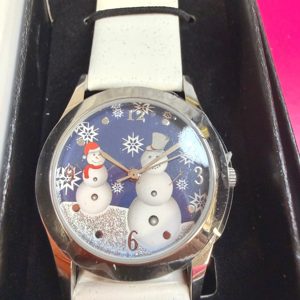 Avon Tis The Season Snowman Watch White Strap Blue Dial Holiday 2009 F3345851